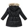 Girls' Solid Color Long Hooded With Faux  Trim - Winter Warm Coat