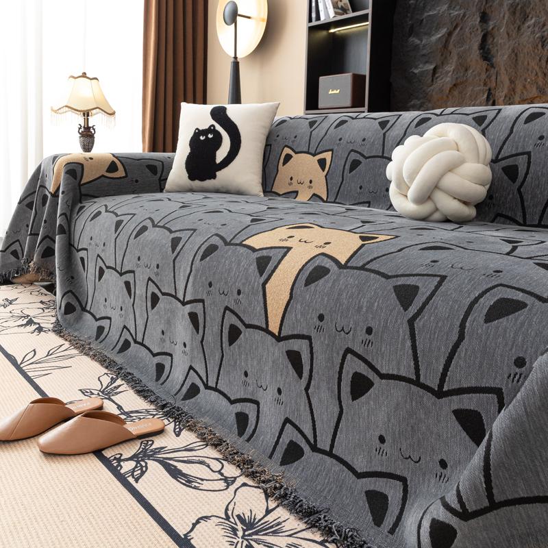 

Шенилл Защита от кошек Цветы Кошки Чехол на диван Полное покрытие Нескользящий Диван Всесезонный Универсальный Диван Одеяло для кемпинга Защита от пыли 180*200cm серый