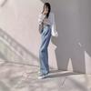 Damen-Jeans mit hohem Bund und weitem Bein: Sommer-Herbst 2025 Petite Bodenlanges Modell
