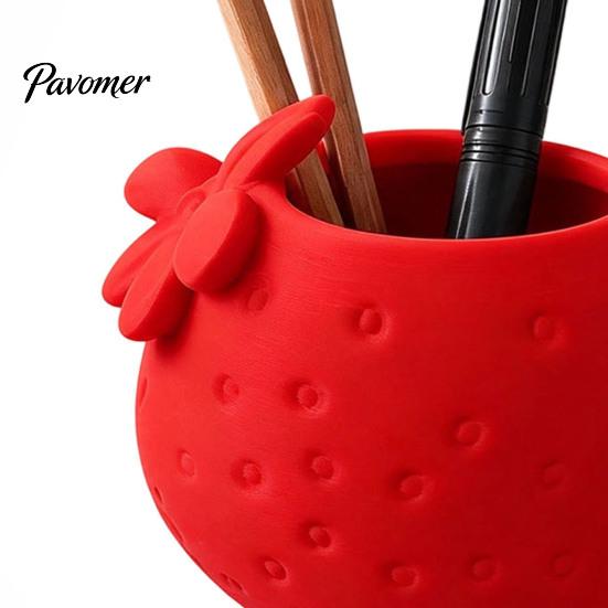 PLA Aesthetic Desk Accessories 3D Printed Strawberry Pen Holder, Creative Desktop Organizer for Pencils and Makeup Realistic Fruit Shaped Storage