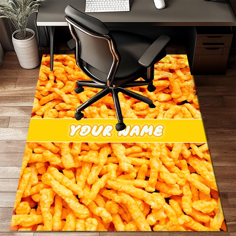 1PC Custom Name "Cheese Puffs Delight" Theme Floor Mat Ideal for Living Room, Game Rooms, Office, Bedroom, Floor Mat Playful Design