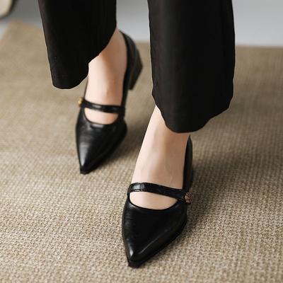 Premium Sinn flacher Mund neue spitze hohe Absätze Damen Retro Kamelie Ein-Wort-Schnalle Temperament vielseitige Mary Jane Einzelne Schuhe