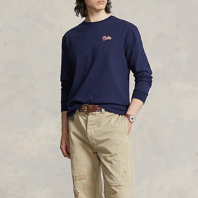 Polo Ralph Lauren FW23 Tričko s dlouhým rukávem a kulatým výstřihem s potiskem loga Pánské topy Námořnická modrá MNPOTSH16820330-410