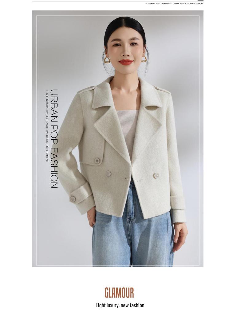 Kleiner vielseitiger doppelseitiger Wollmantel: Kurzer zweireihiger lässiger Anzugkragen schlankmachende Oberbekleidung