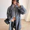 Women's Longline Faux Fur Coat Lapel Collar Loose Fit Warm Winter Outerwear