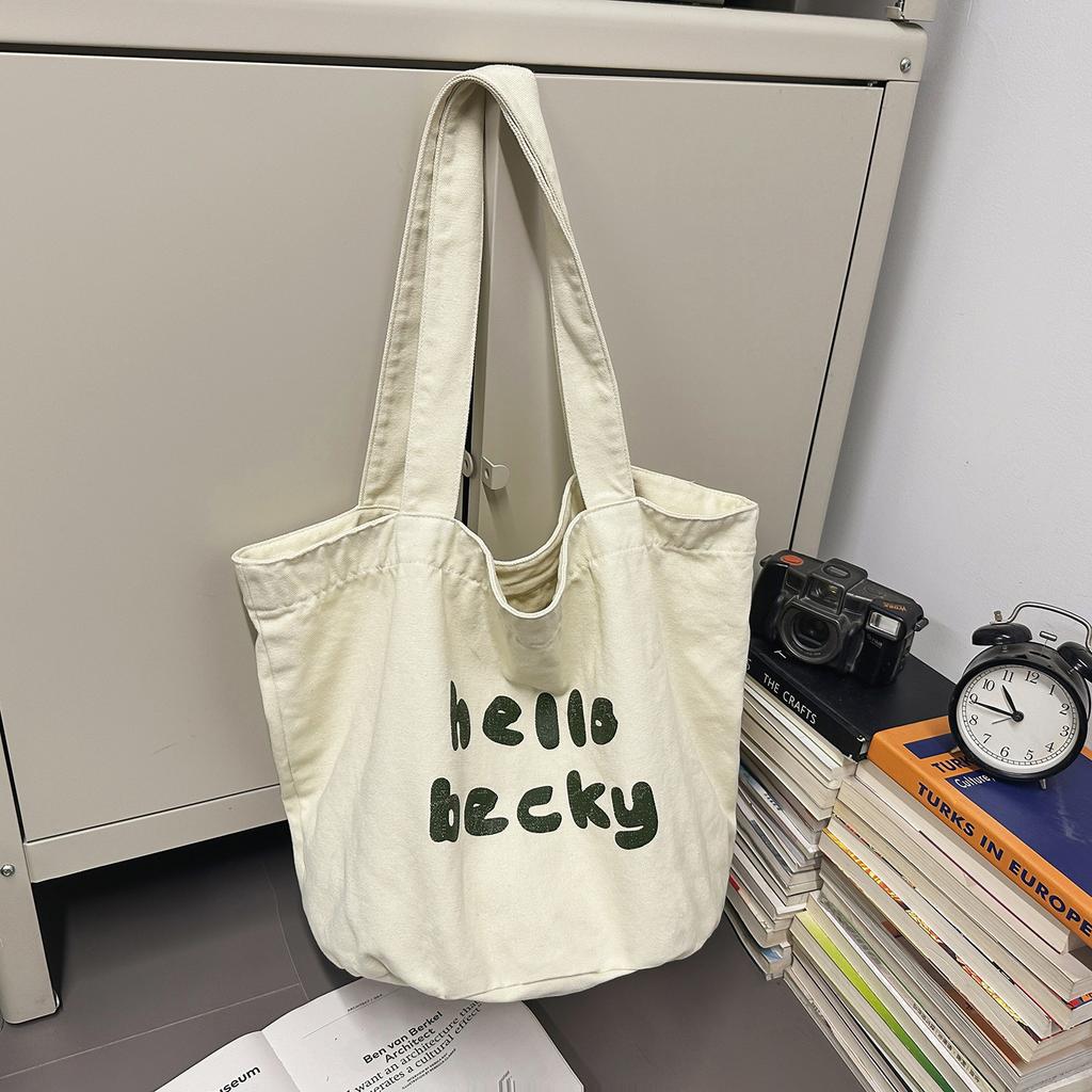 Korean version of the new canvas bag large capacity shoulder letter tote bag ins simple leisure commuter shopping bag women's bag
