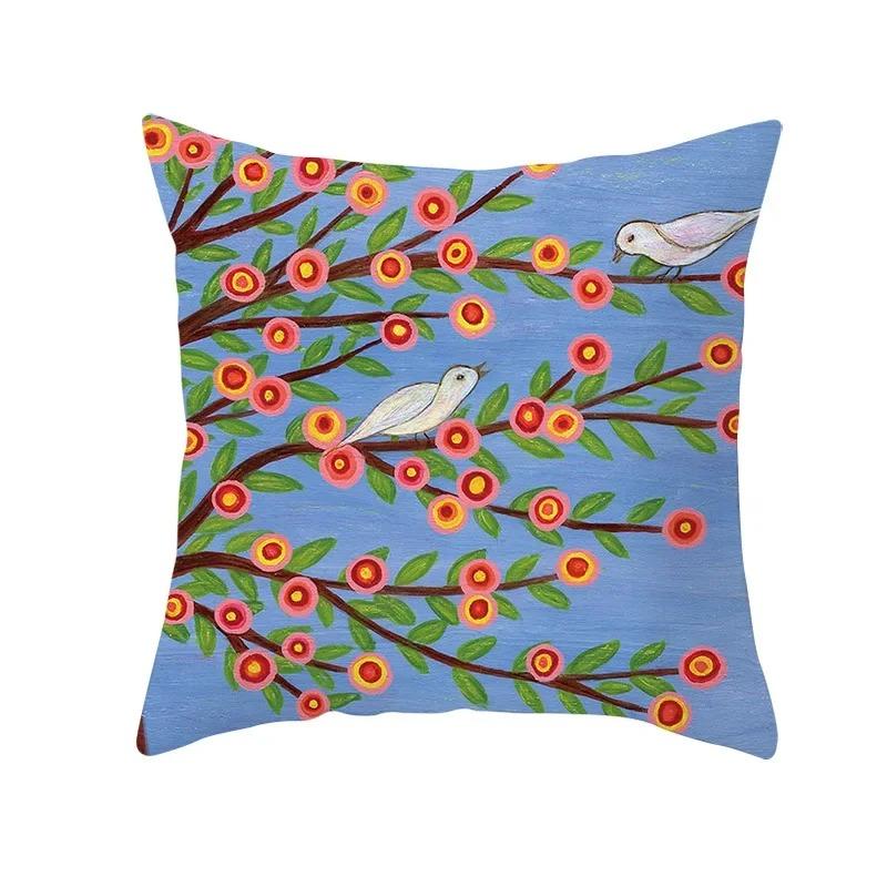 Home Decor Colorful Tree & Flower Pattern Pillow Covers Pattern Cushion Cover Suitable For Sofa Bedroom Car Pillow Cover