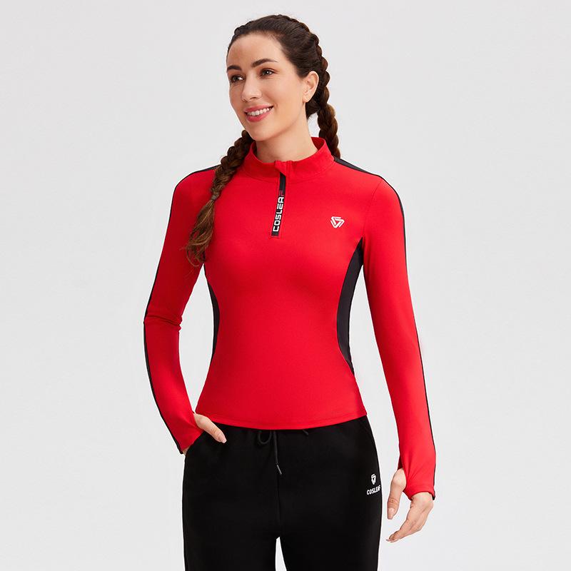 Women's Quick-Dry Long Sleeve Half-Zip Color Block Running Top