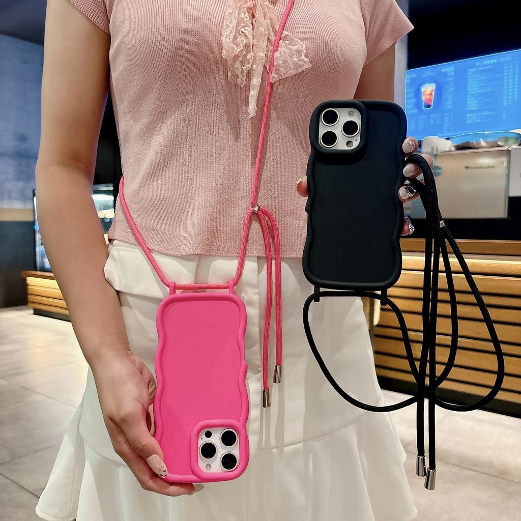 Liquid Silicone Lanyard Phone Case For iPhone 17 Pro Max 14 15 Plus 13 16 Pro Max Air Crossbody Necklace Strap Protection Cover
