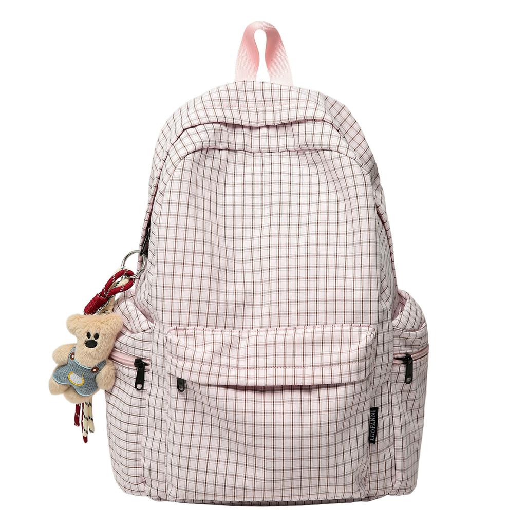 Schoolbag Campus School Bag Female Korean Version Ins Simple Plaid Backpack for Middle and High School Students, Large Capacity Leisure Travel