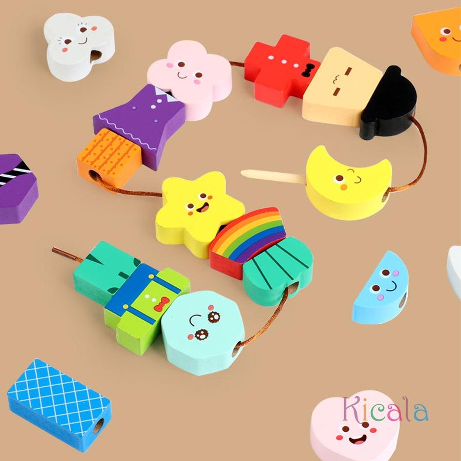 40pcs Building Blocks 30 Cards Wooden Expression Set Bead String Attention Training Toy for Kids Logical Skills Christmas Gifts
