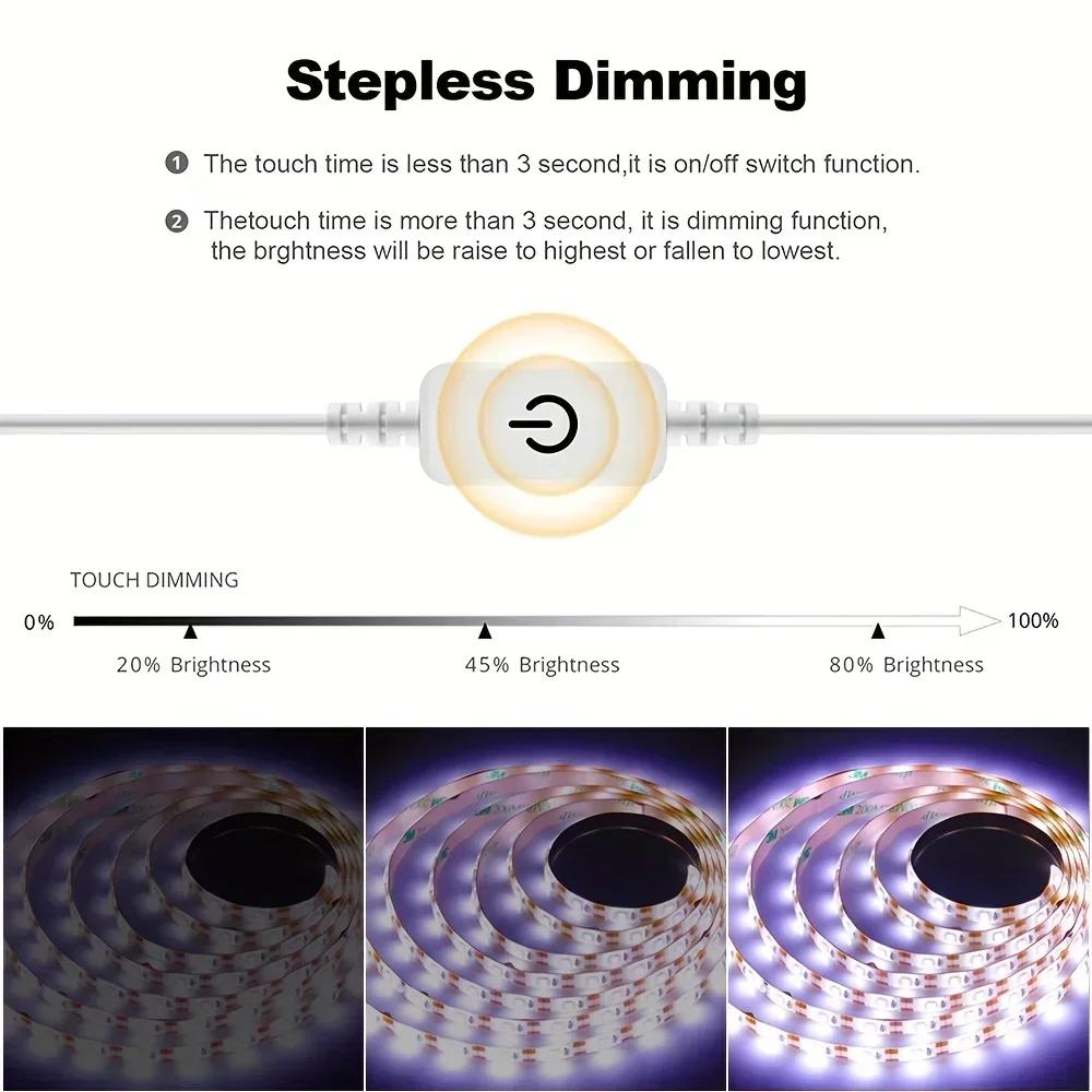 LED Lights Strip 2835 With Touch Dimmer Flexible Diode Tape 5V USB Powered For DIY Backlight Mirror Stair Cabinet Room Decor