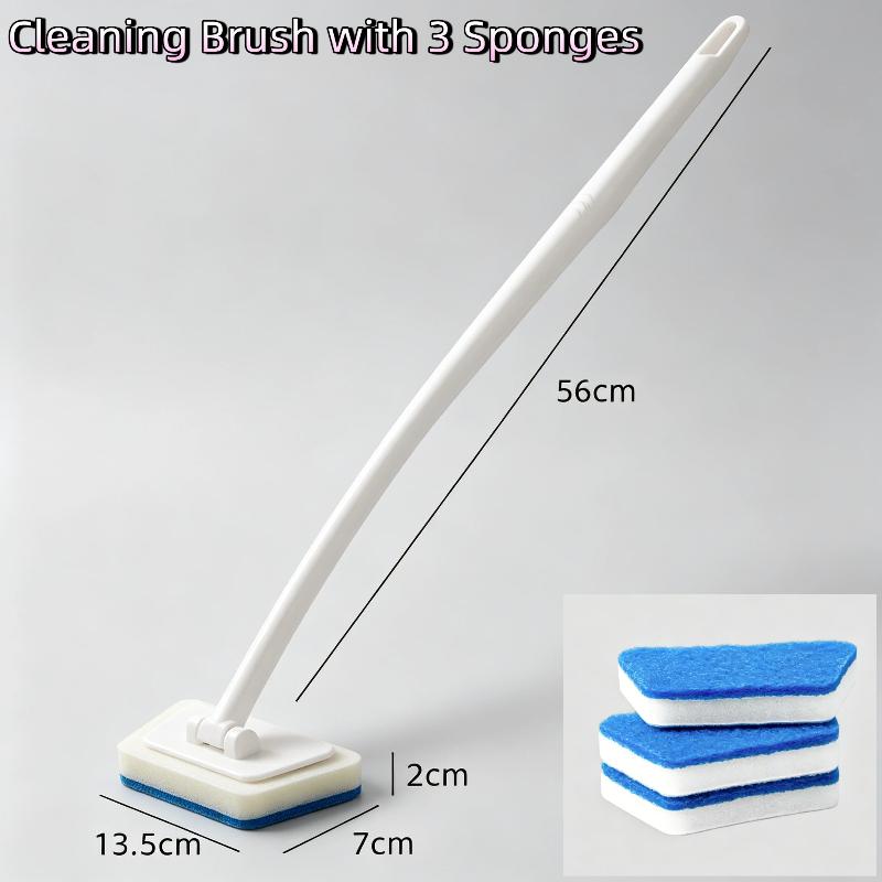 Long Handle Bathroom Cleaning Brush With Soft Scratch Free Scrub Pad For Bathtub Tile Sink Cleaning