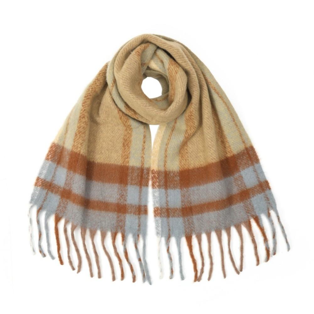 Tassel Fringe Plaid Wrap Soft Knit Long Scarf Elegant Winter Scarf For Unisex