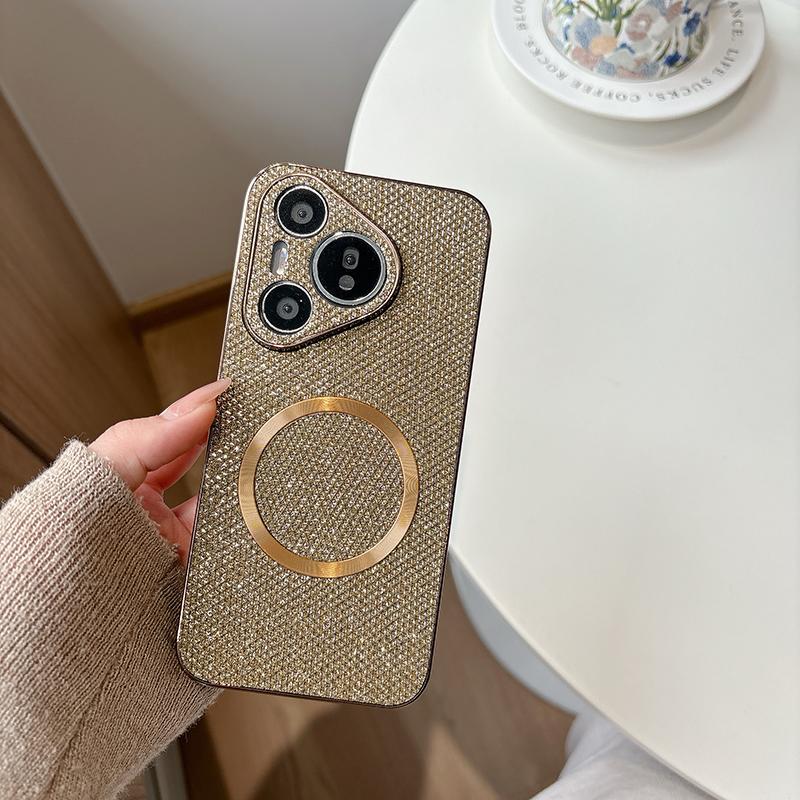 

For Huawei Pura 70 70 Pro 70 ProPlus 70 Ultra Glitter Plain Leather Magnetic Ring Drop Resistant Fingerprint Phone Case For Pura 70 Ultra