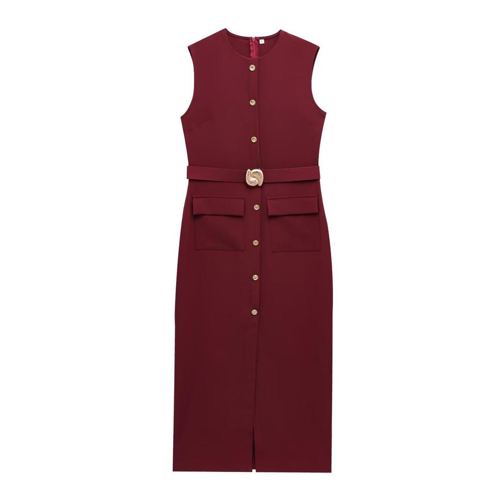 TAOP&ZA Damen Sommer Schlankheits-Knitterkleid mit Gürtel