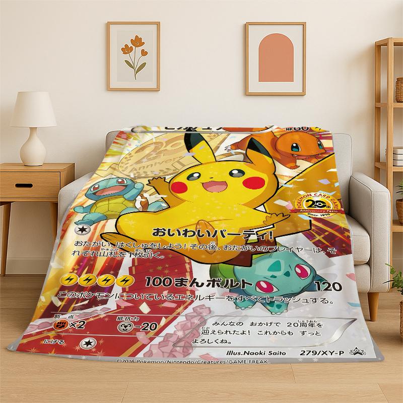 Cute Pokemon Pikachu Cartoon Flannel Blanket Soft Warm Throw Blanket for Bedroom Living Room Bed Travel Camping Picnic Kid