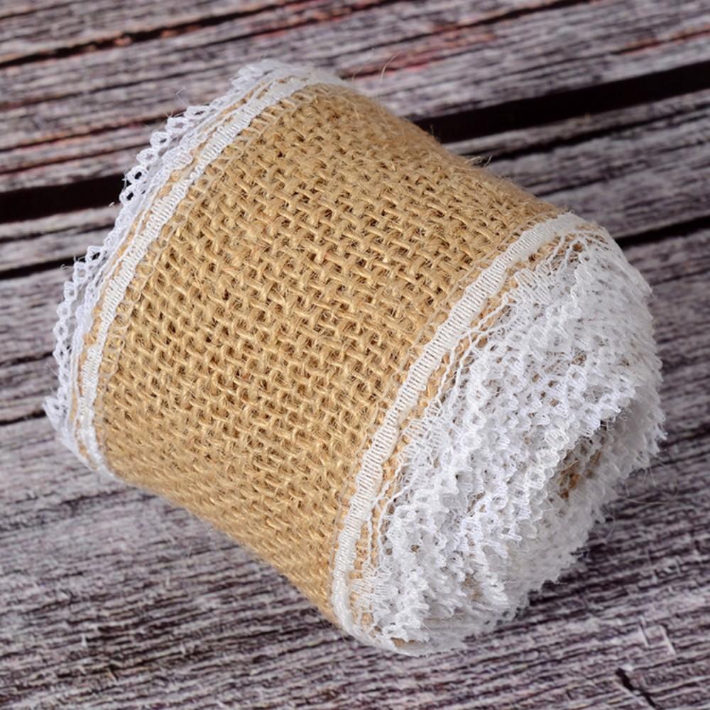 1 Rol 2M×5cm Natuurlijk Jute Linnen Lint, Rustiek Vintage Linnen Kantrand voor Bruiloftsdecoratie, Kerstfeest & Knutselbenodigdheden