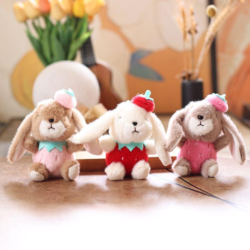 1Pcs Rabbit Keychain Doll Plush Toy Mini Couple Backpack Pendant Strawberry Rabbit Doll Decoration Gifts For Girls
