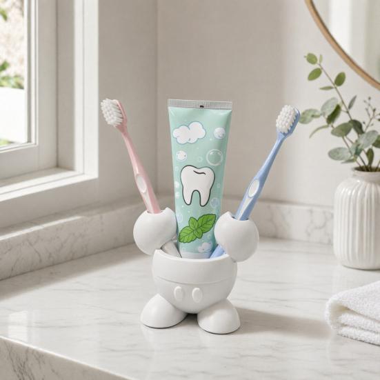 Toothbrush Holder, 3D Printed Durable PLA Storage Rack, Partitioned Storage Design, Cartoon Shape Compact Bathroom Organizer