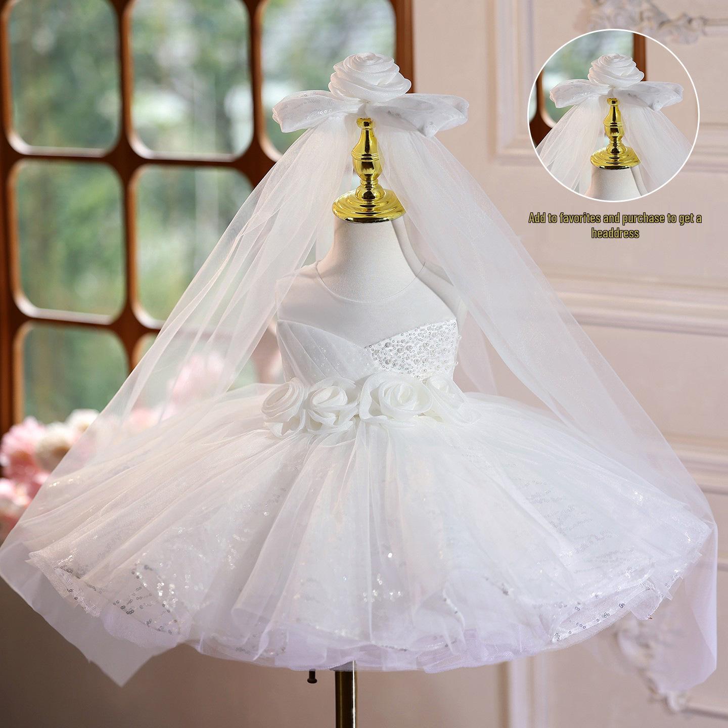 

Платье для девочки-цветочницы для выступления на пианино, свадебное, для маленьких девочек - костюм принцессы на первый день рождения 90 cm белый