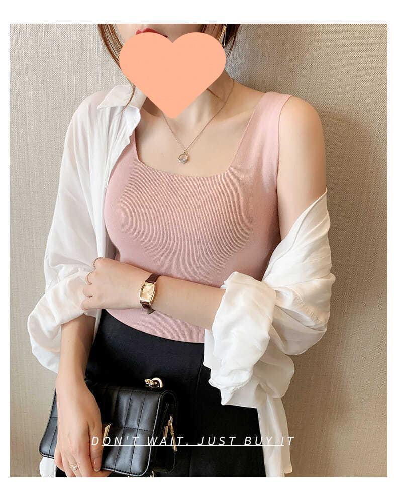Women's Summer Korean Style Ice Silk Cami - Trendy, Versatile Solid Color Shirt