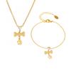 Heart Bone Pendant Necklace & Chain Bracelet Set