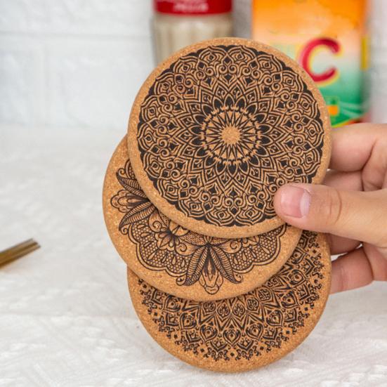 8Pcs Cork Coasters with Rack Round Retro Coasters Absorbent Heat-Resistant Table Mats Insulated Dining Placemats for Table Protection