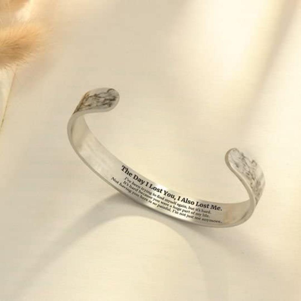 Memorial Bracelet Stainless Steel Wave Engraved Cuff Bracelet Bangle Inspirational Bracelet Jewelry Gift