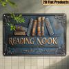 Vintage "Reading Nook" Metal Wall Decor - Retro 2D Flat Plaque for Home Office - Bookworms Ideal Gift