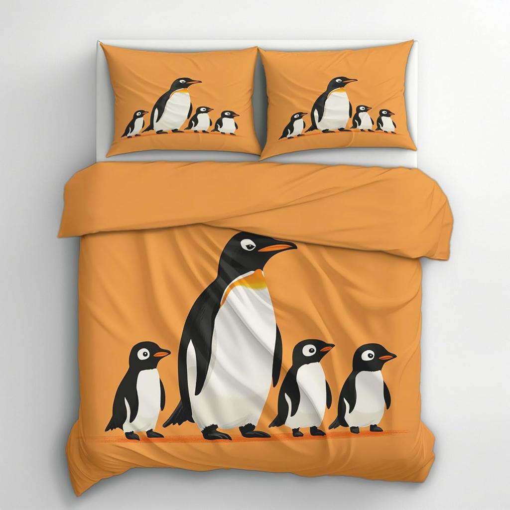 Penguin 3D Printing Duvet Covers, Wildlife Microfibre Soft Bedding Sets And Pillowcase With Hidden Zipper For Kids Super King