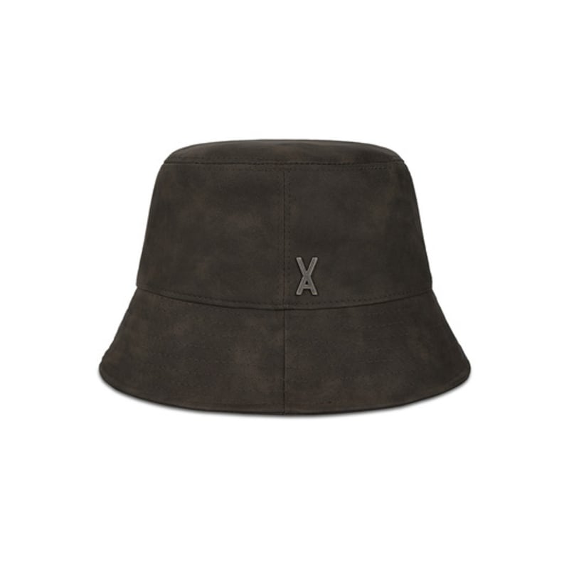 VARZAR VA Studded Vegan Leather Bucket Hat Khaki Brown