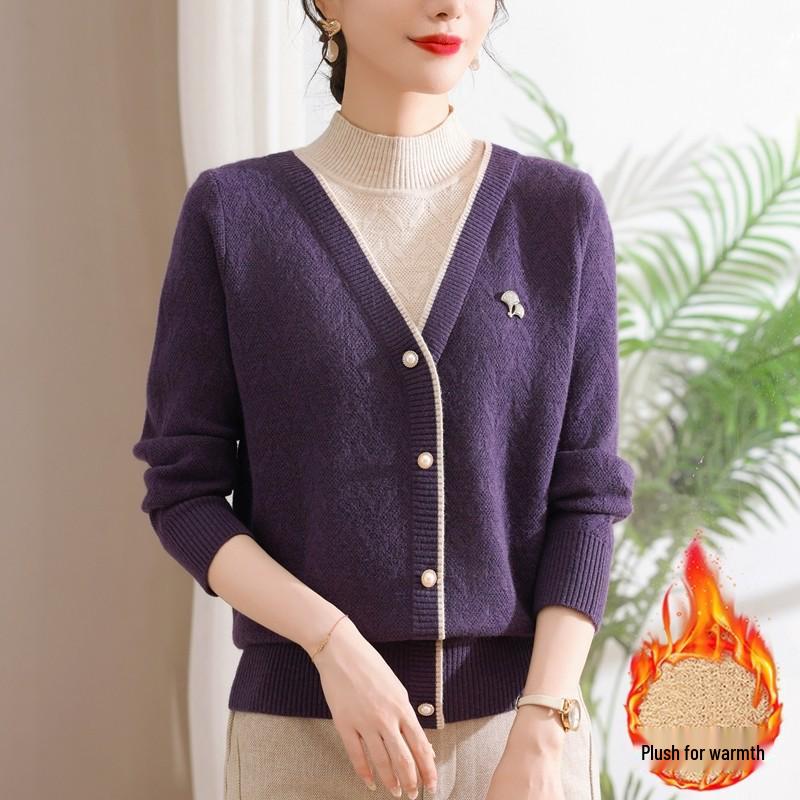 Autumn Stylish Knit Sweater for Middle-aged Moms - Two-Piece Design for 40-50s Women