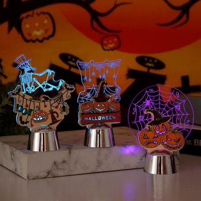 Acryl decoratie 3D bureaulampje, Halloween sfeer ornament lichtgravure schedel pompoen verlichting