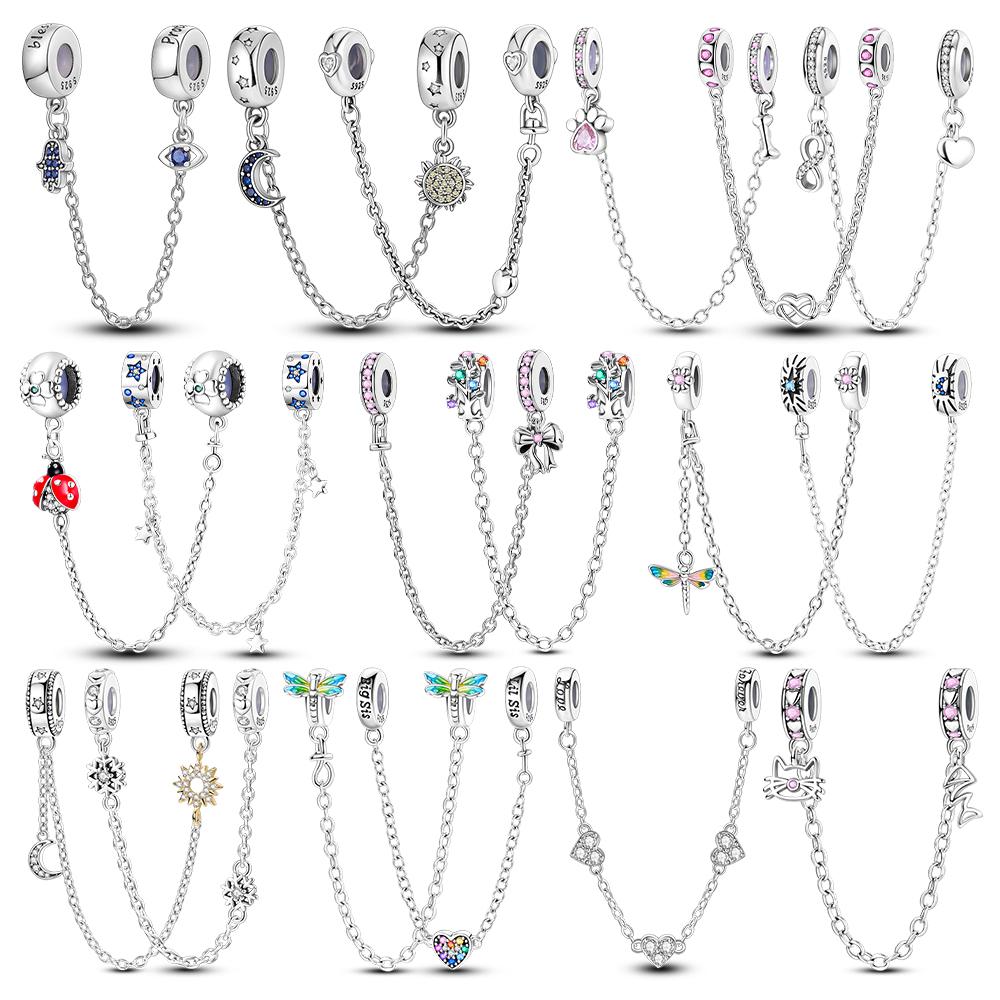 Copper Craft Charms Bowknot Heart Stars Moon Safety Chains Charms Fit Authentic Bracelets Diy Jewellery Present For Women