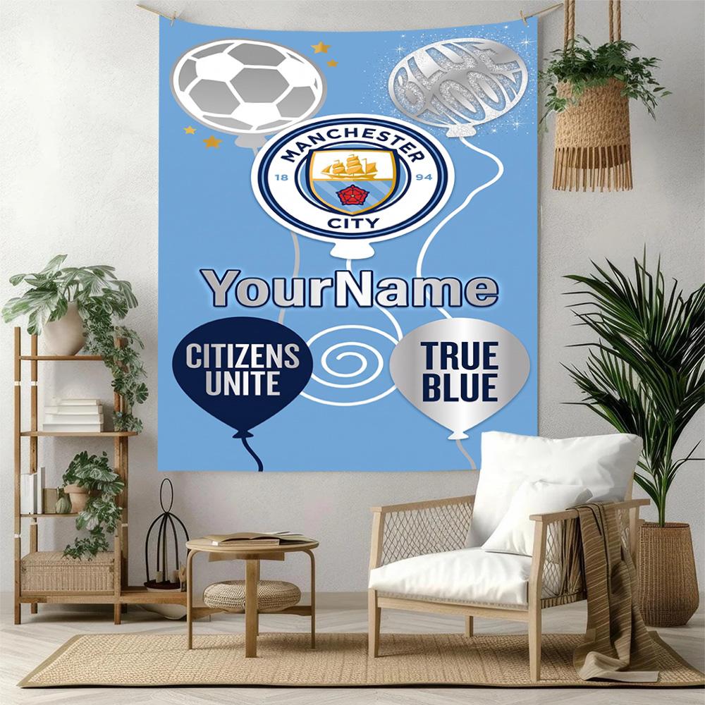 Manchester City Benutzerdefinierte Ihr Name Wanddekoration Wandteppich Kunst Für Haustier-Gedenken Geburtstag Hochzeitsparty Kulisse Familien Geschenk