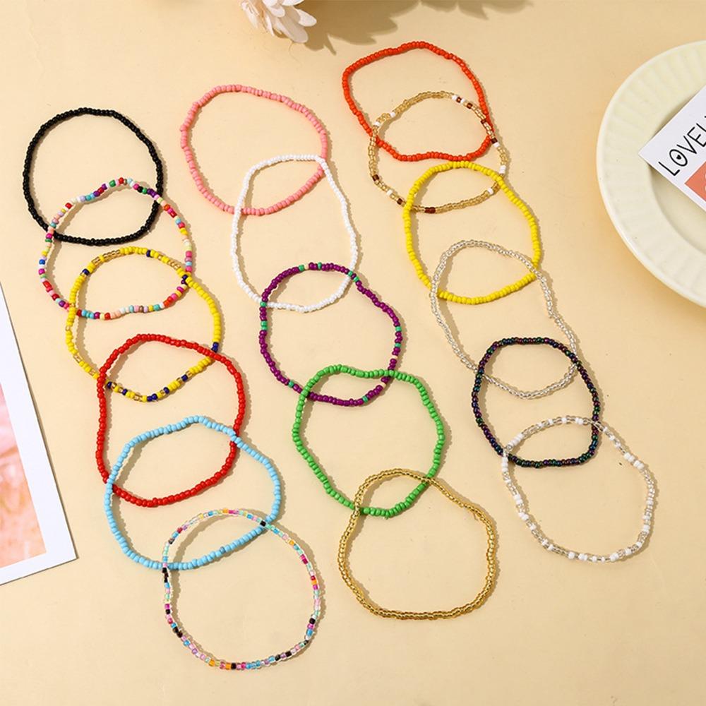 17pcs Set Bohemia Colorful String Beads Elastic Bracelet for Women Summer Beach Vacation Fold Wear Jewellery Sets Accessory Gift