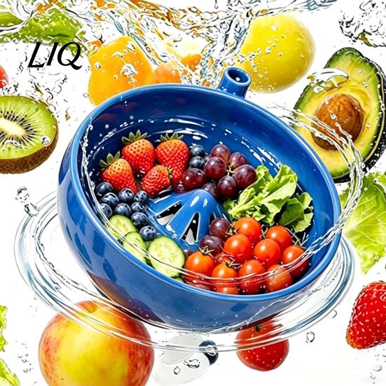 Self Cleaning Ceramic Produce Bowl Berry Rinsing with Integrated Drain, Vortex Automatic Fruit Washer Colander, Efficient for And Vegetable