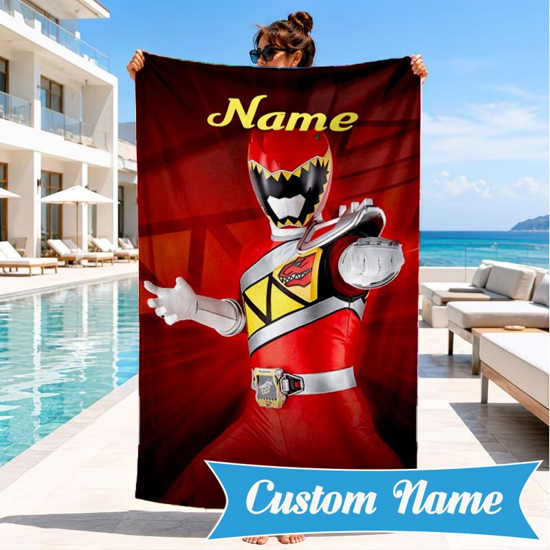 Custom Name Ranger Hero Pose Beach Towel Microfiber Beach Towel, Lightweight and Quick-Dry, for Summer Travel, Swimming Pool Gift