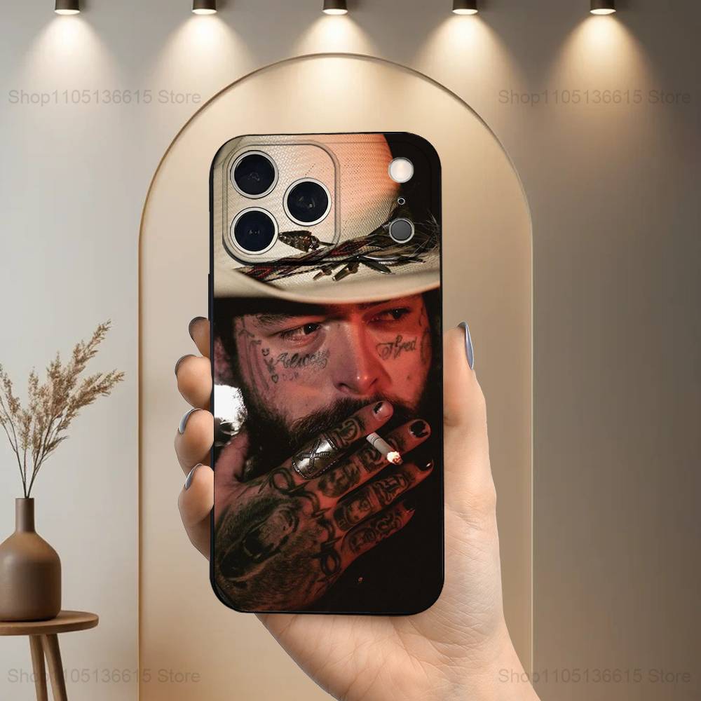 P-Post M-Malone Singer For iPhone 13,17,11,12,16,14,15,Plus,Pro Max,XS,X,XR,SE,Mini,8,7,Soft Silicone Black Phone Case
