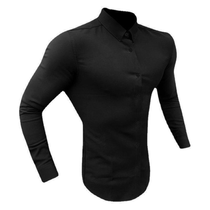 Men Muscle Slim Fit Long Sleeve Turn Down Collar Casual Sports Fitness Shirt