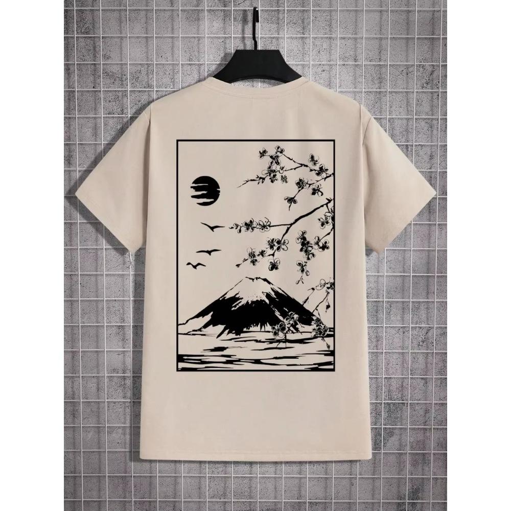 Tokyo Sakura Mount Fuji Business Card T Shirt Men Fashion Tee Clothing Cotton Summer Casual Tops Hip Hop Loose Cotton T-Shirt