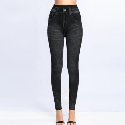 Imitation Jeans Leggings Printed Super Elastic Women High Waist Butt Lift Cropped Pants Streetwear