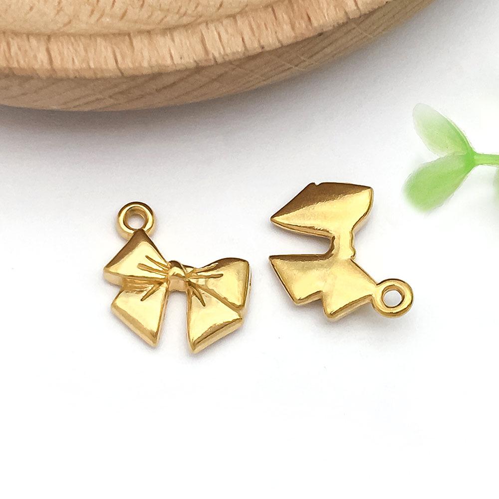 Stainless Steel Double Hanging Bow Pendant Charm for DIY Bracelets & Necklaces