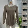 Women Long Sleeve Ribbed Knit Top Crew Neck Puff Shoulder Casual Loose Fall Blouse Shirt