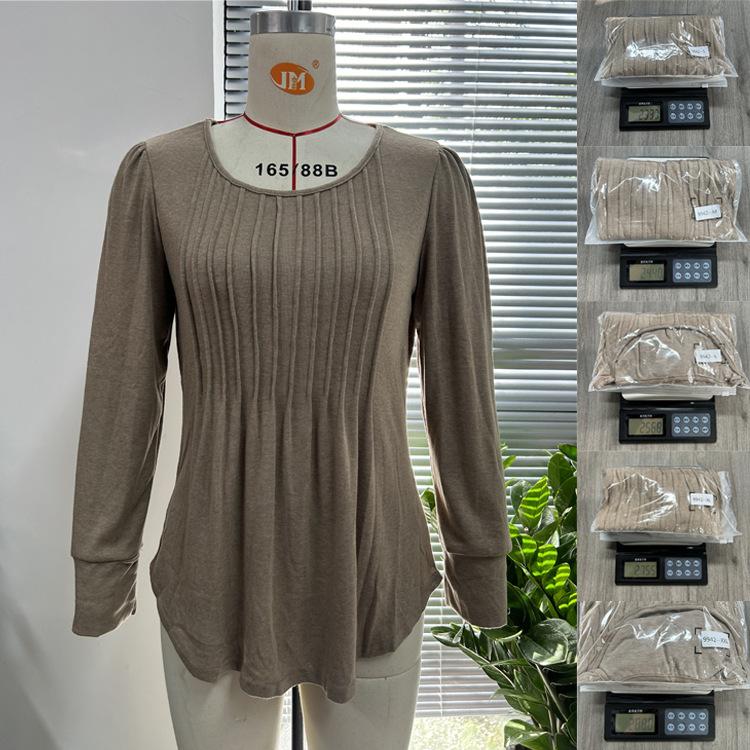 Women Long Sleeve Ribbed Knit Top Crew Neck Puff Shoulder Casual Loose Fall Blouse Shirt