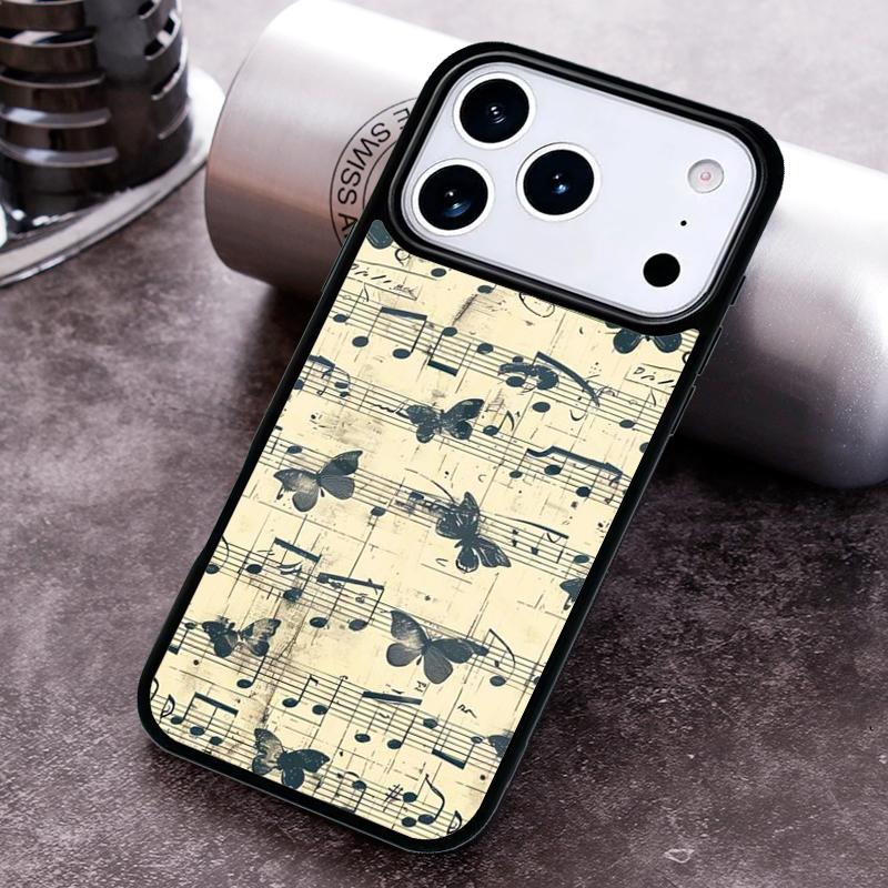 Music Notes Butterfly Phone Case for iPhone 17 16 15 Pro Max Air 14 13 12 11 Plus Shockproof Capa Cover