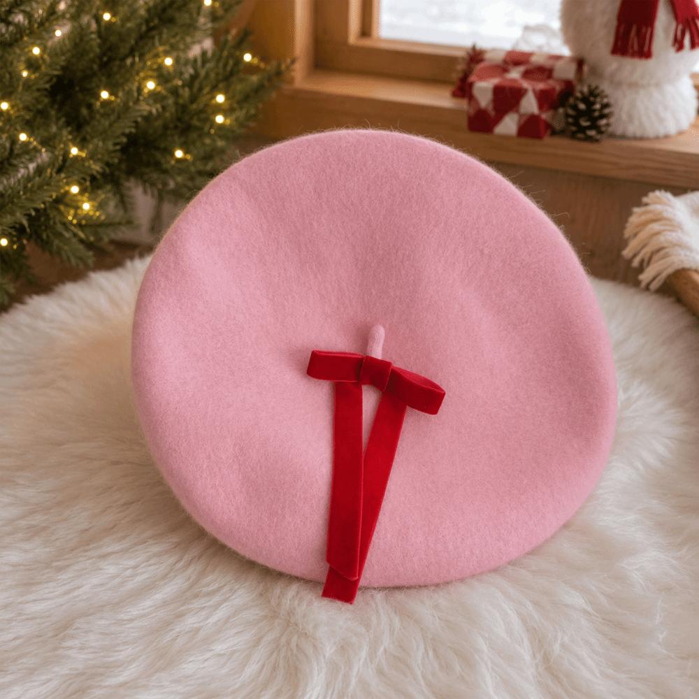Solid Color Knitted Beret Soft Bow Beret Sweet Artist Painter Cap Autumn Winter Season