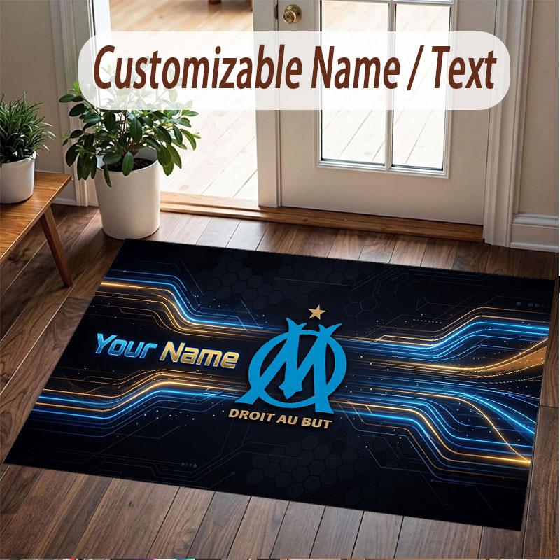 Custom Rug Olympique Marseille FC Pattern Print Name Text Soft Non‑Slip Floor Carpet for Home Indoor Decoration