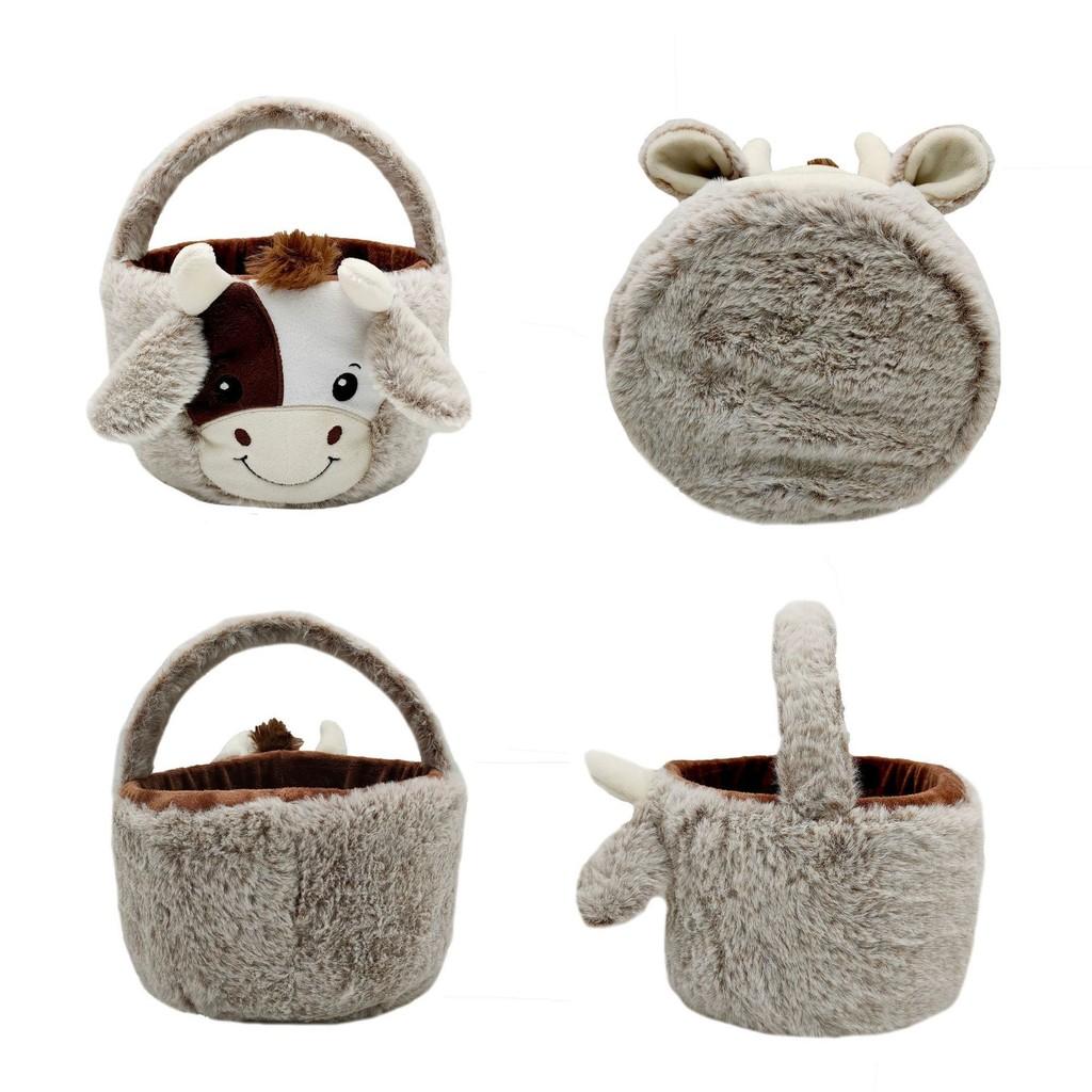 Cow Easter Basket Plush Toy With Pp Cotton For Holiday Gift And Decor